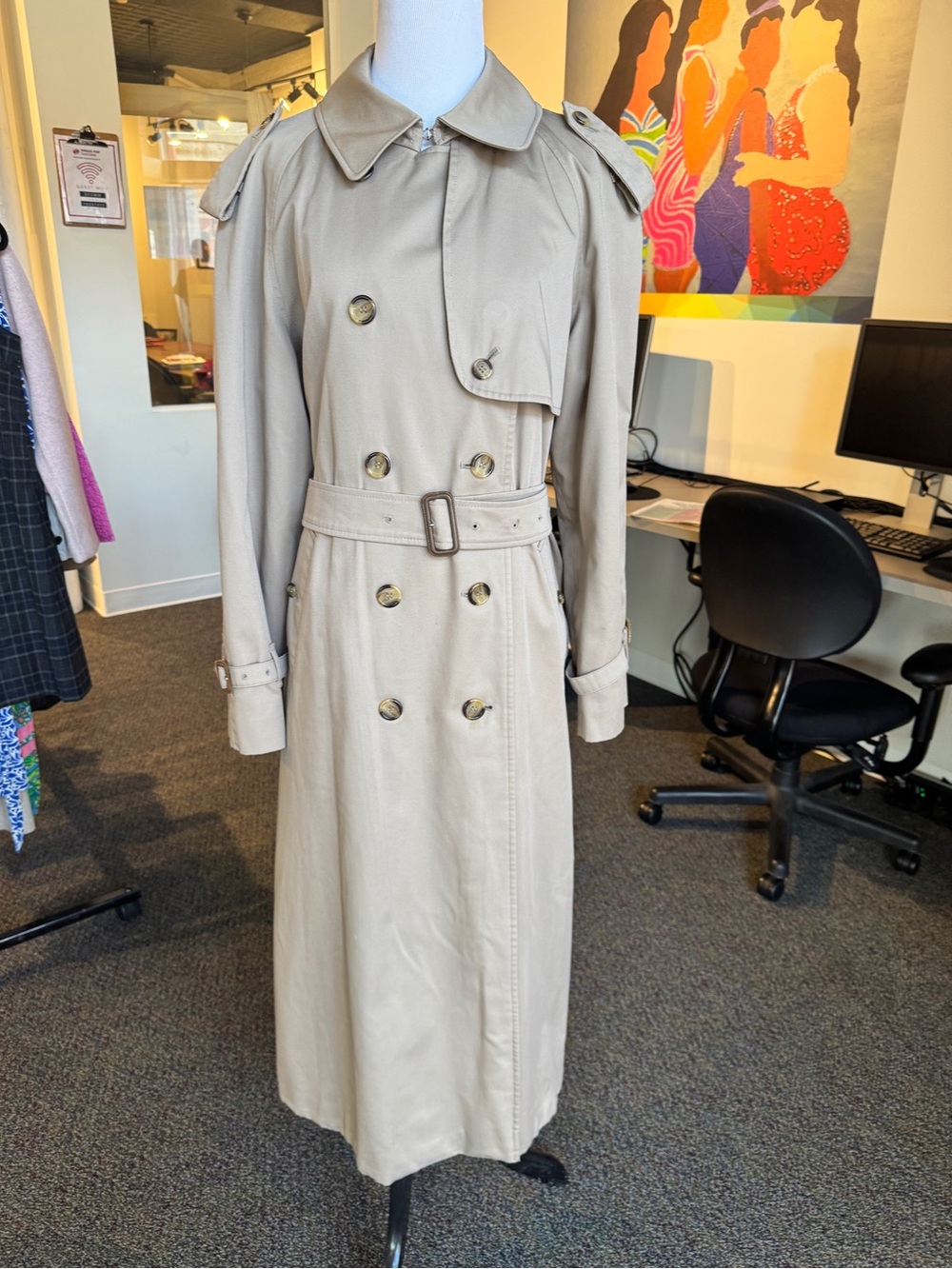Burberry Beige Double-Breasted Long Trench Coat
